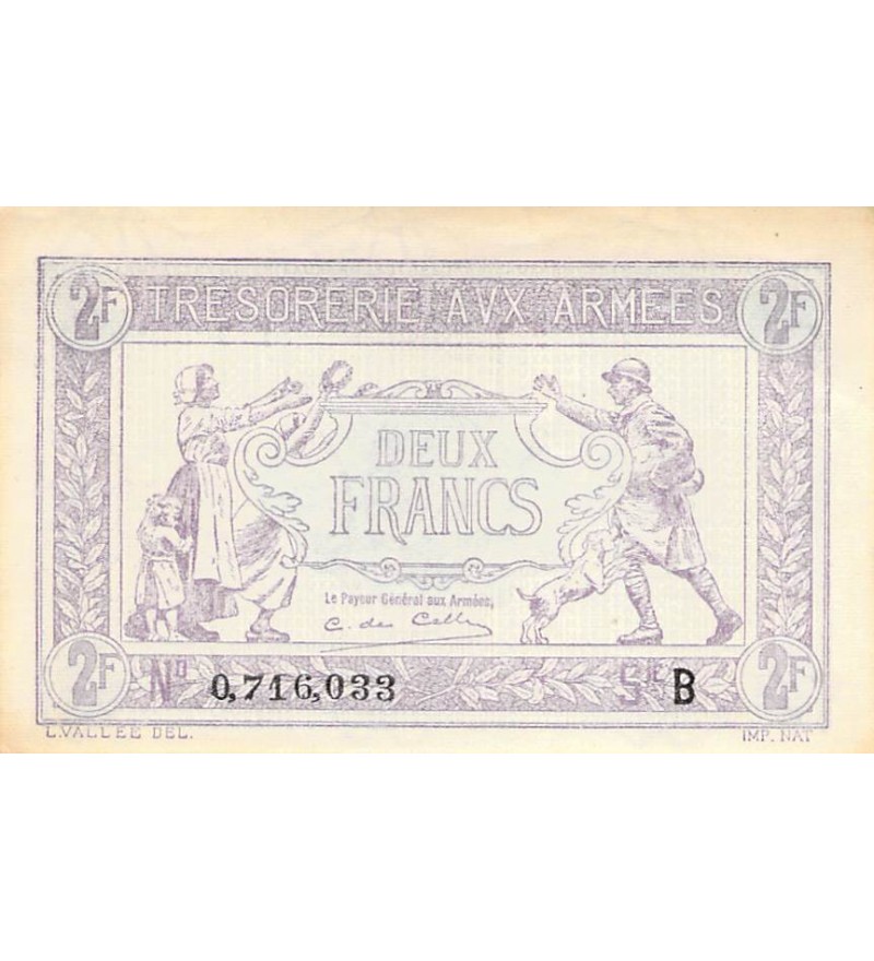 TRÉSORERIE AUX ARMÉES - 2 FRANCS 1919 SÉRIE B - SUP