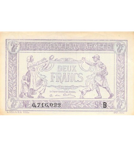 TRÉSORERIE AUX ARMÉES - 2 FRANCS 1919 SÉRIE B - SUP