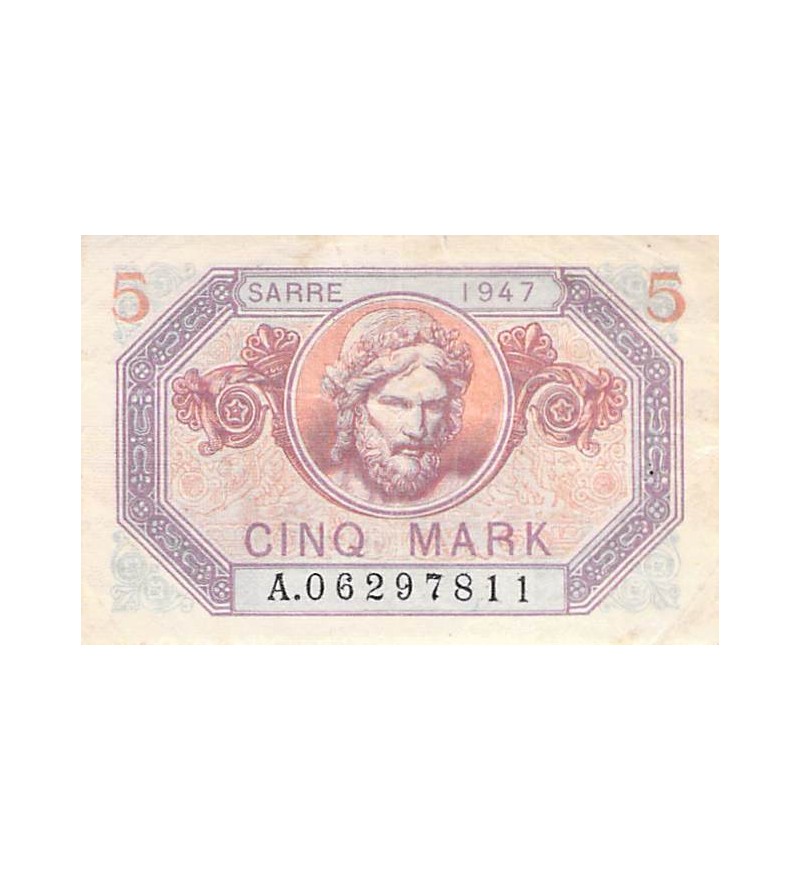 SARRE, OCCUPATION FRANÇAISE - 5 MARK 1947 - TTB