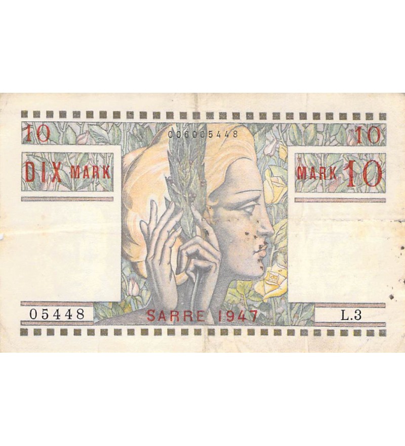 SARRE, OCCUPATION FRANÇAISE - 10 MARK 1947 - PTB