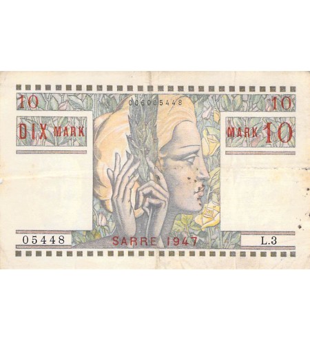 SARRE, OCCUPATION FRANÇAISE - 10 MARK 1947 - PTB