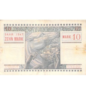 SARRE, OCCUPATION FRANÇAISE - 10 MARK 1947 - PTB 2