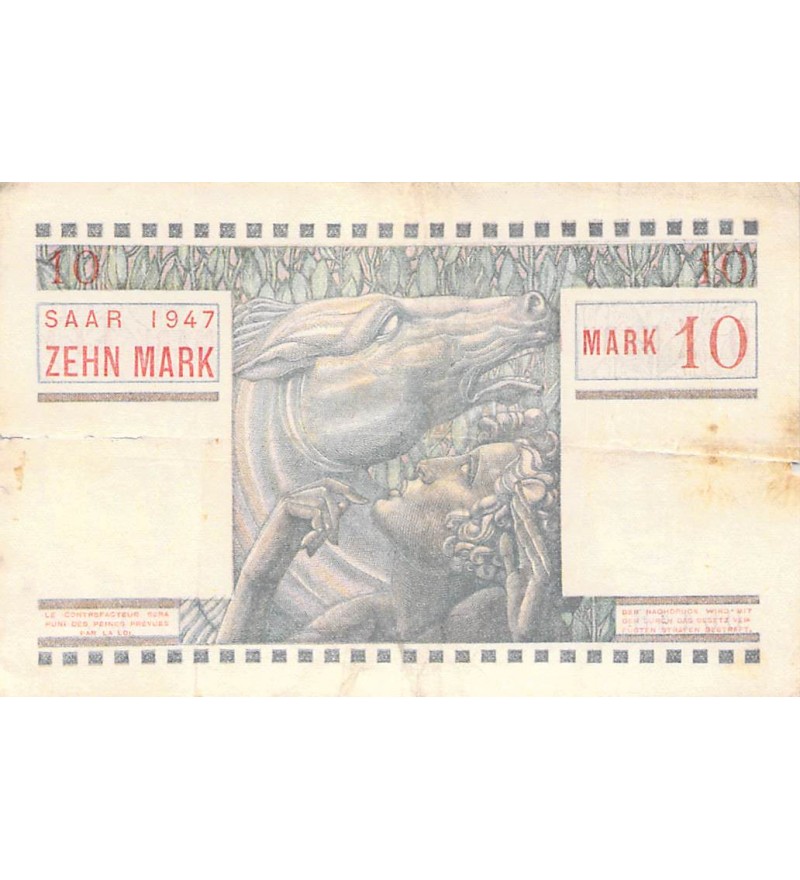SARRE, OCCUPATION FRANÇAISE - 10 MARK 1947 - PTB