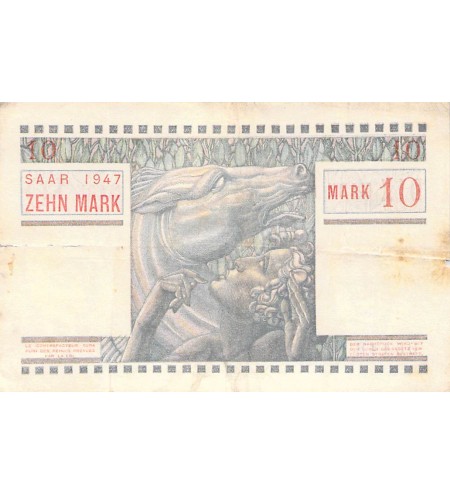 SARRE, OCCUPATION FRANÇAISE - 10 MARK 1947 - PTB