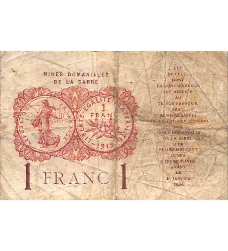 SARRE, MINES DOMANIALES - 1 FRANC 1920 SÉRIE C - B+