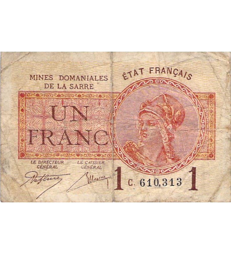 SARRE, MINES DOMANIALES - 1 FRANC 1920 SÉRIE C - B+