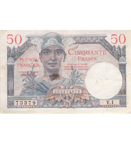 TRÉSOR FRANÇAIS, TERRITOIRES OCCUPÉS - 50 FRANCS 1947 - SÉRIE Y.1 - TTB