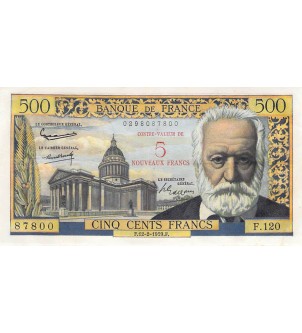 FRANCE, VICTOR HUGO - 5 NF / 500 FRANCS SURCHARGE 12/02/1959 - SÉRIE F.120 - TTB+ 2