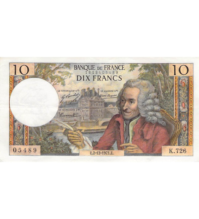 FRANCE, VOLTAIRE - 10 FRANCS 02/12/1971 - SÉRIE K.726 - PSUP