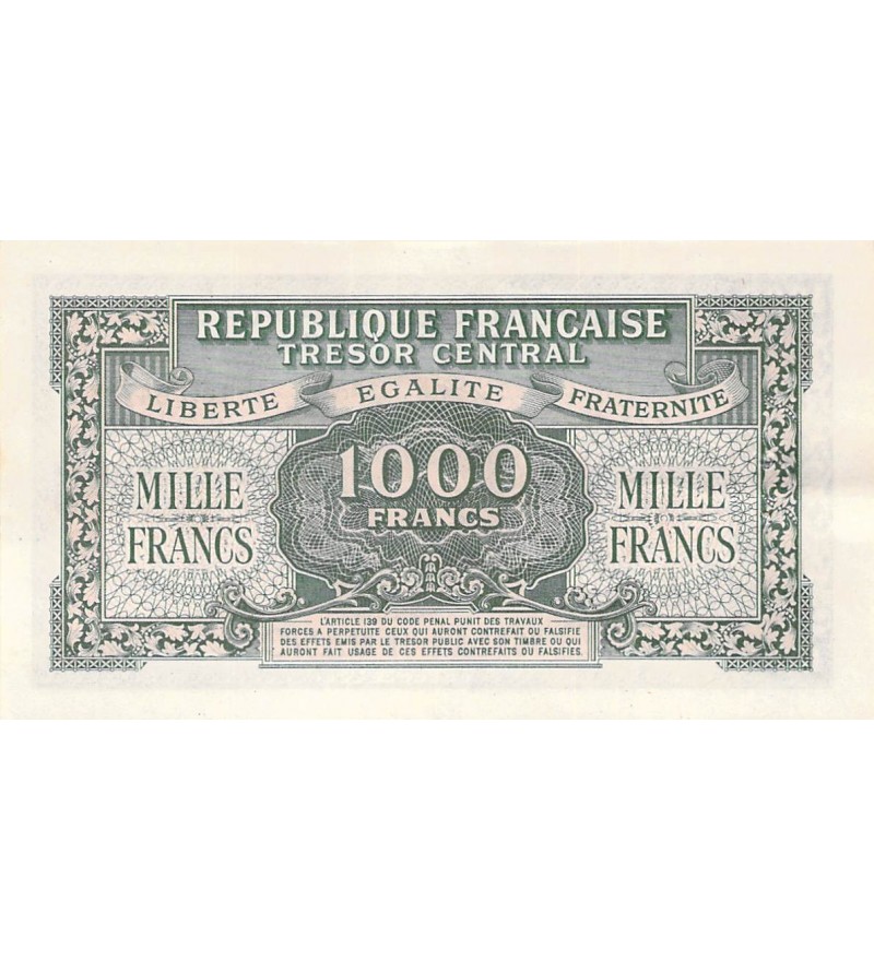 TRÉSOR CENTRAL, MARIANNE - 1000 FRANCS 1945 SÉRIE D chiffres maigres - SPL