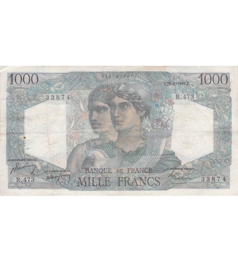 FRANCE, MINERVE ET HERCULE - 1000 FRANCS 26/08/1948 - SERIE R.473 - PTTB