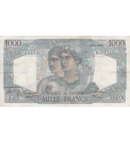 FRANCE, MINERVE ET HERCULE - 1000 FRANCS 26/08/1948 - SERIE R.473 - PTTB
