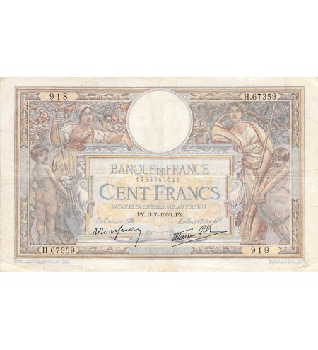 FRANCE, LUC-OLIVIER MERSON - 100 FRANCS 06/07/1939 - TB+