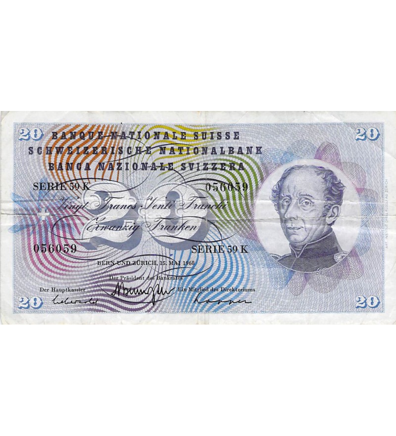 SUISSE, GENERAL DUFOUR - 20 FRANCS 15/05/1968 - TB+