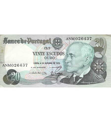 PORTUGAL, GAGO COUTINHO - 20 ESCUDOS 04/10/1978 - TTB