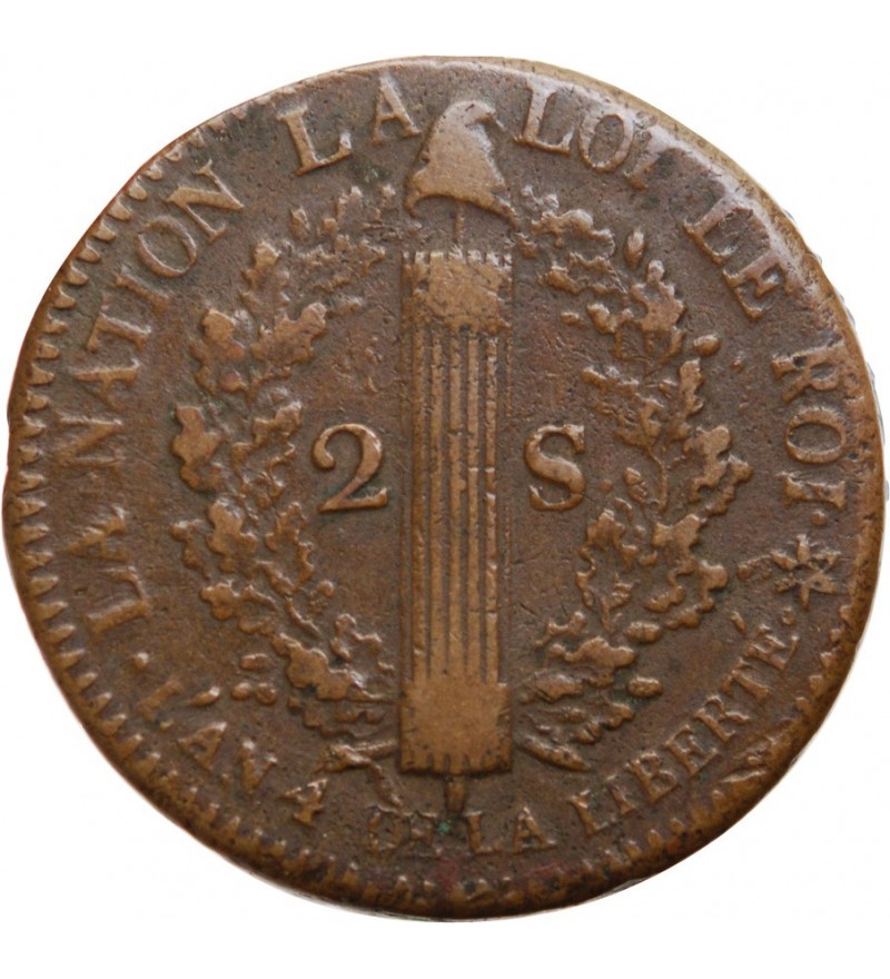 REVOLUTION FRANCAISE, CONSTITUTION - 2 SOLS ROI DES FRANCAIS 1792 BB STRASBOURG