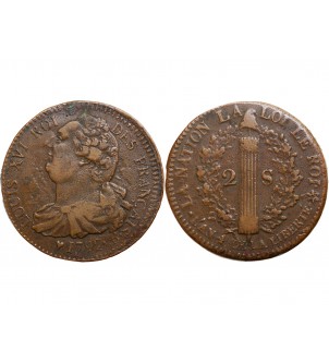 REVOLUTION FRANCAISE, CONSTITUTION - 2 SOLS ROI DES FRANCAIS 1792 BB STRASBOURG 2