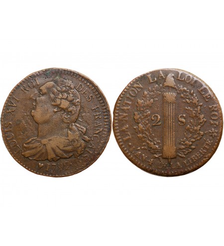 REVOLUTION FRANCAISE, CONSTITUTION - 2 SOLS ROI DES FRANCAIS 1792 BB STRASBOURG
