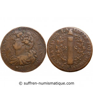 REVOLUTION FRANCAISE, CONSTITUTION - 2 SOLS ROI DES FRANCAIS 1792 BB STRASBOURG