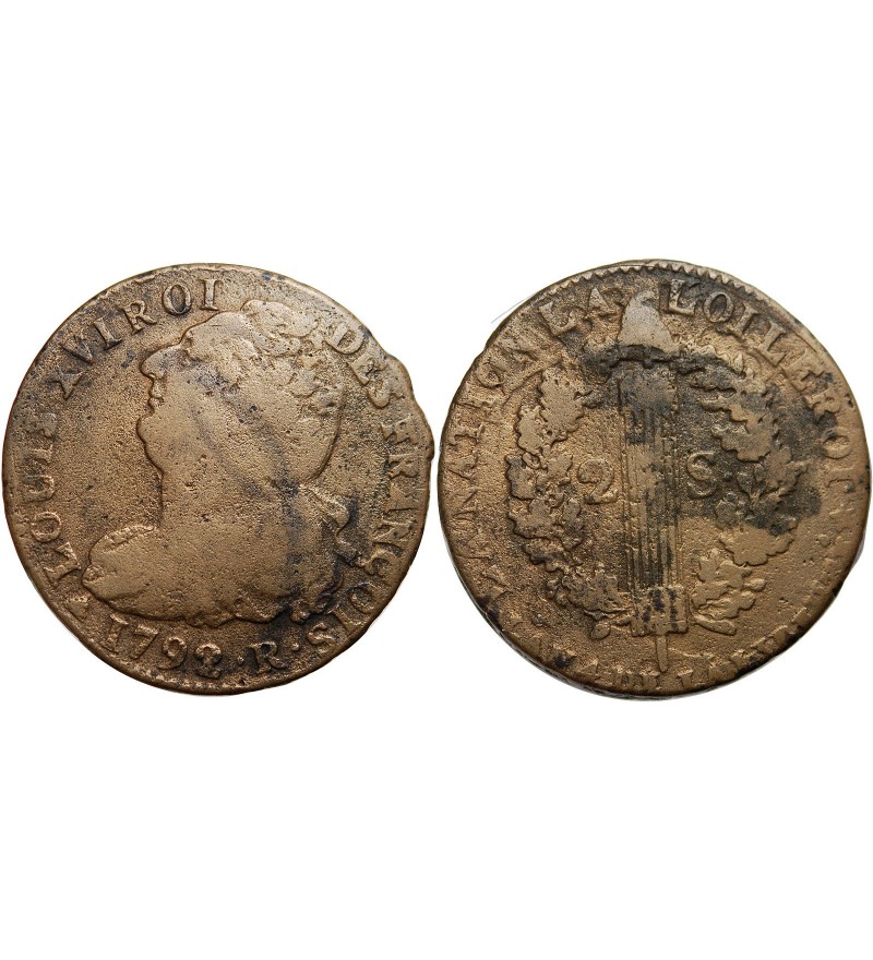 REVOLUTION FRANCAISE, CONSTITUTION - 2 SOLS ROI DES FRANCOIS 1792 R ORLEANS
