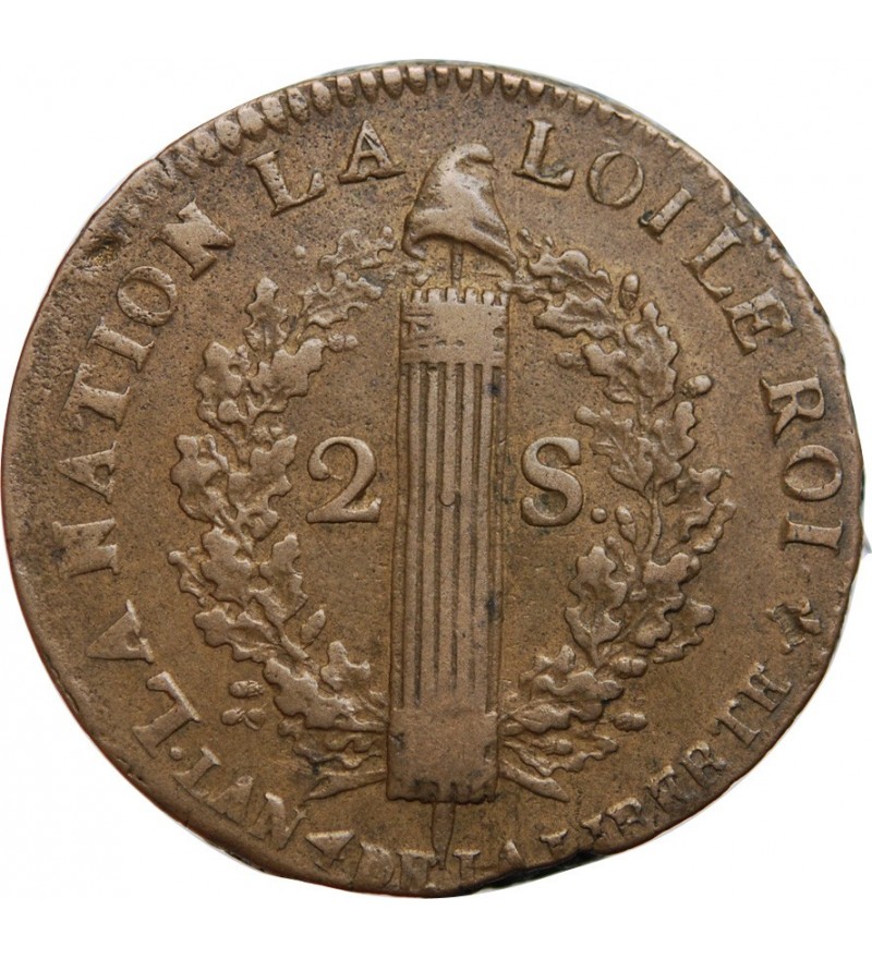 REVOLUTION FRANCAISE, CONSTITUTION - 2 SOLS ROI DES FRANCOIS 1792 W° ARRAS