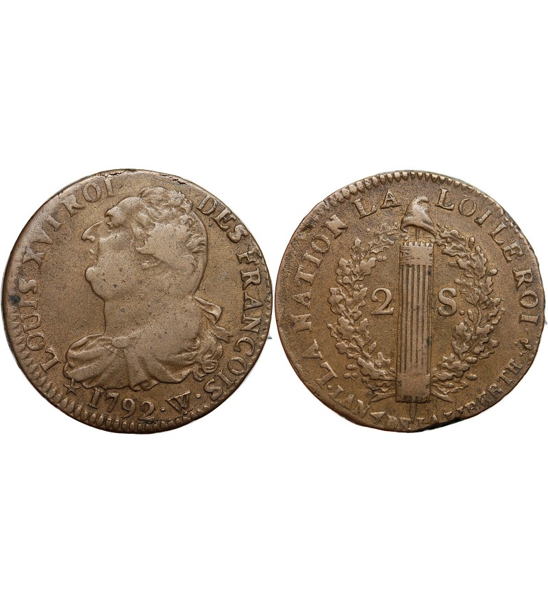 REVOLUTION FRANCAISE, CONSTITUTION - 2 SOLS ROI DES FRANCOIS 1792 W° ARRAS
