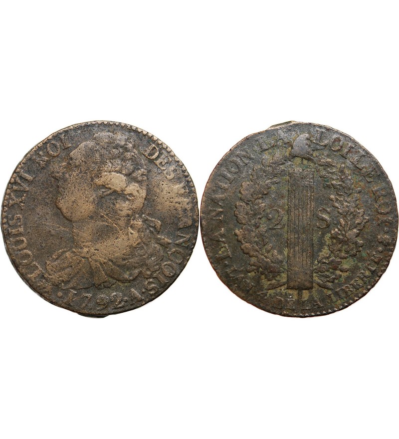 REVOLUTION FRANCAISE, CONSTITUTION - 2 SOLS ROI DES FRANCOIS 1792 A PARIS