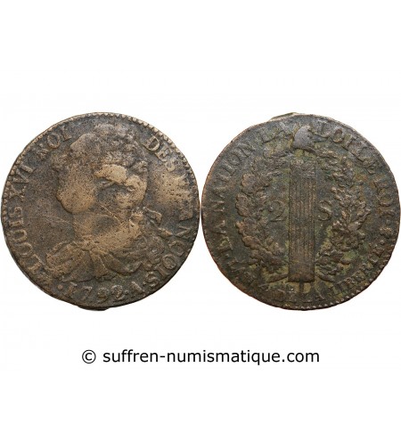 REVOLUTION FRANCAISE, CONSTITUTION - 2 SOLS ROI DES FRANCOIS 1792 A PARIS