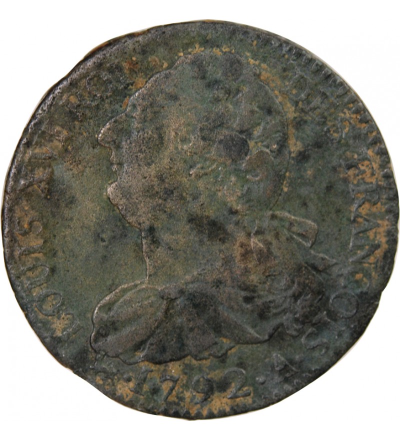 LOUIS XVI, CONSTITUTION - 2 SOLS AU FAISCEAU 1792 A PARIS