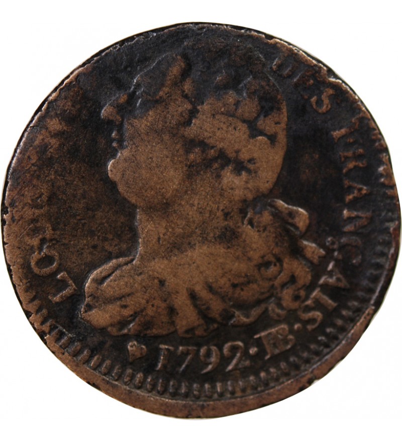 LOUIS XVI, CONSTITUTION - 2 SOLS AU FAISCEAU 1792 BB STRASBOURG