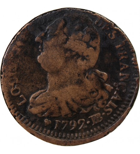 LOUIS XVI, CONSTITUTION - 2 SOLS AU FAISCEAU 1792 BB STRASBOURG
