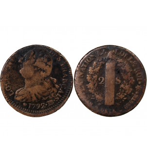 LOUIS XVI, CONSTITUTION - 2 SOLS AU FAISCEAU 1792 BB STRASBOURG 2