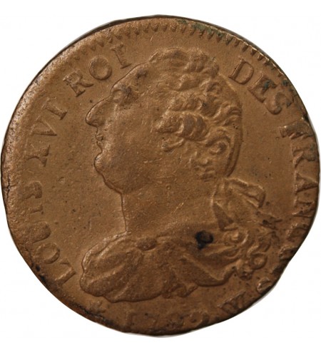 LOUIS XVI, CONSTITUTION - 2 SOLS AU FAISCEAU 1792 W LILLE