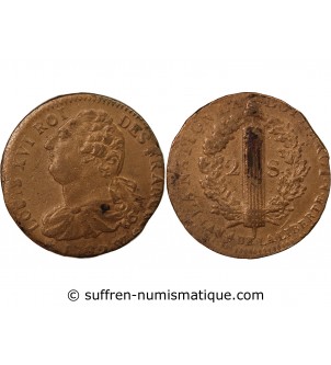 LOUIS XVI, CONSTITUTION - 2 SOLS AU FAISCEAU 1792 W LILLE