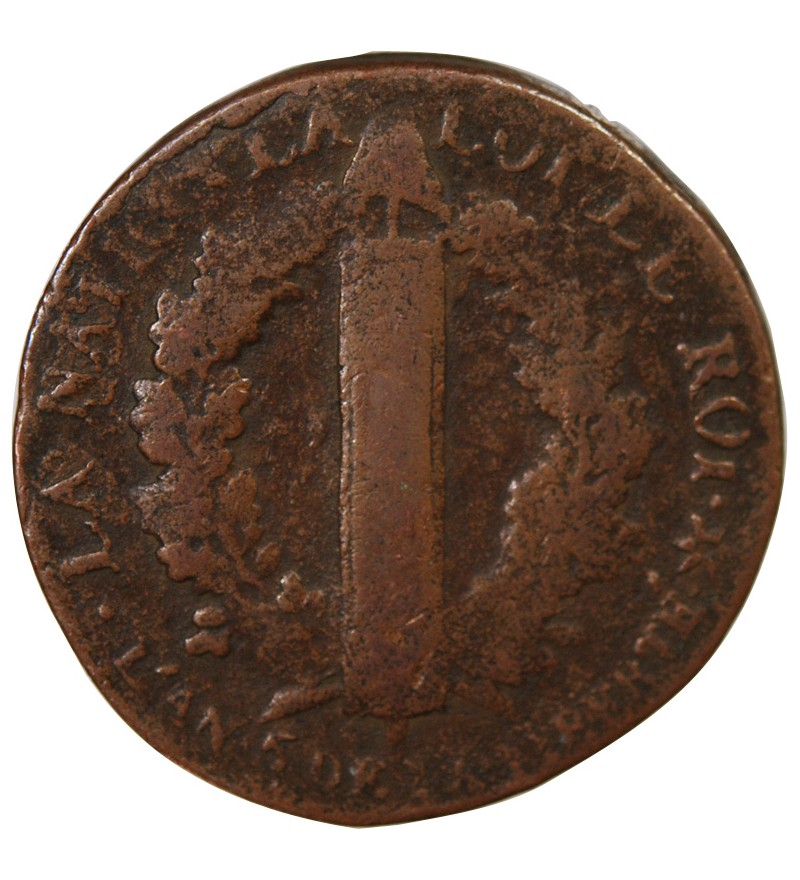 LOUIS XVI, CONSTITUTION - 2 SOLS AU FAISCEAU 1793 BB STRASBOURG