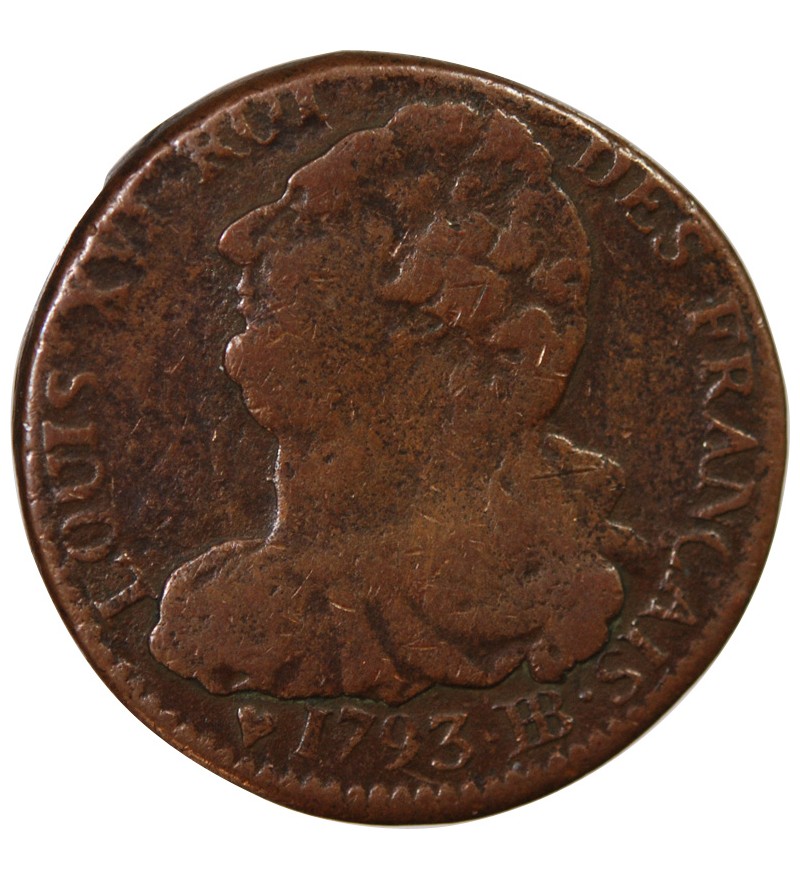 LOUIS XVI, CONSTITUTION - 2 SOLS AU FAISCEAU 1793 BB STRASBOURG