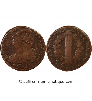 LOUIS XVI, CONSTITUTION - 2 SOLS AU FAISCEAU 1793 BB STRASBOURG