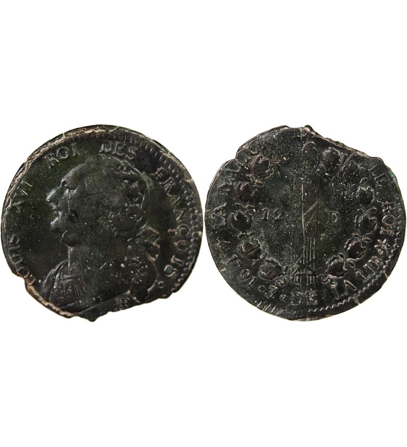 LOUIS XVI, CONSTITUTION - 12 DENIERS 1791 BB STRASBOURG