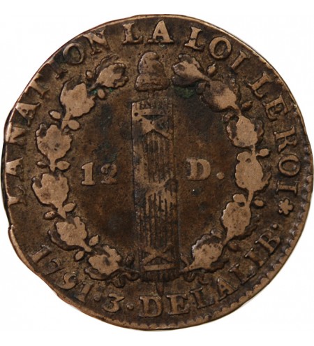 LOUIS XVI, CONSTITUTION - 12 DENIERS 1791 A PARIS