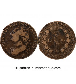LOUIS XVI, CONSTITUTION - 12 DENIERS 1791 A PARIS