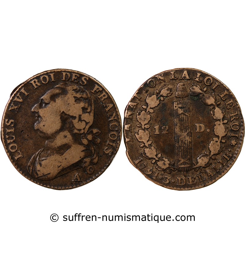 LOUIS XVI, CONSTITUTION - 12 DENIERS 1791 A PARIS