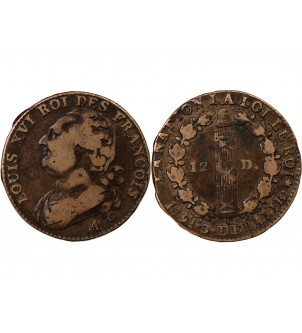 LOUIS XVI, CONSTITUTION - 12 DENIERS 1791 A PARIS 2