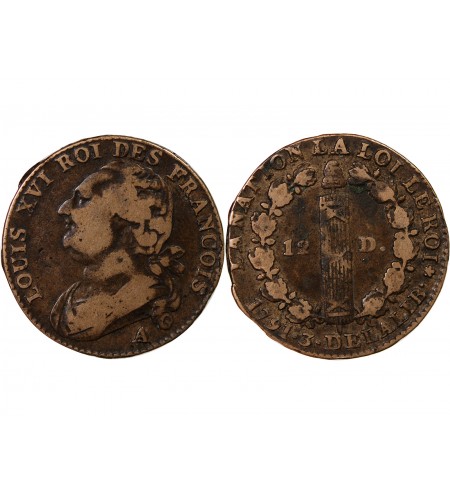 LOUIS XVI, CONSTITUTION - 12 DENIERS 1791 A PARIS