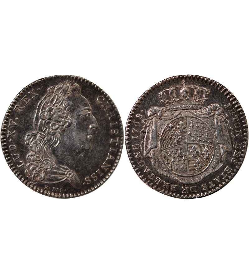ETATS DE BRETAGNE, LOUIS XV – JETON ARGENT 1768 RENNES Daniel 119