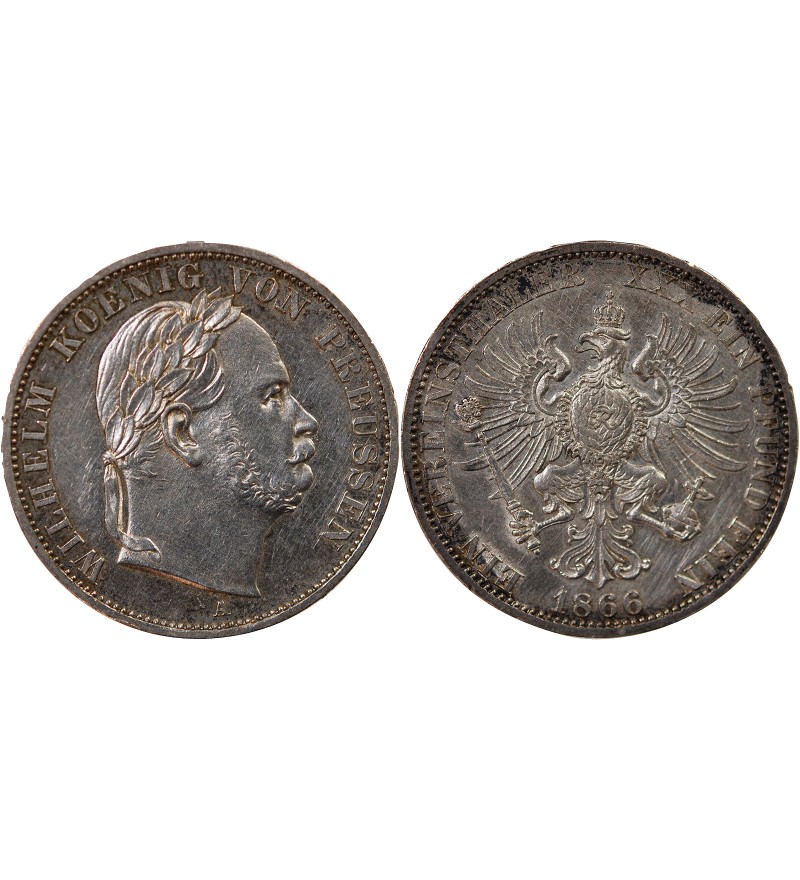 ALLEMAGNE, PRUSSE, WILHELM Ier - THALER ARGENT 1866 A BERLIN