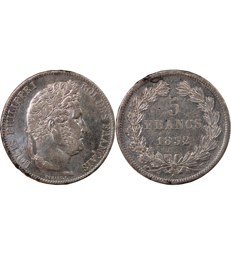 LOUIS PHILIPPE﻿ - 5 FRANCS ARGENT 1832 T NANTES "Type Domard, Tr relief"