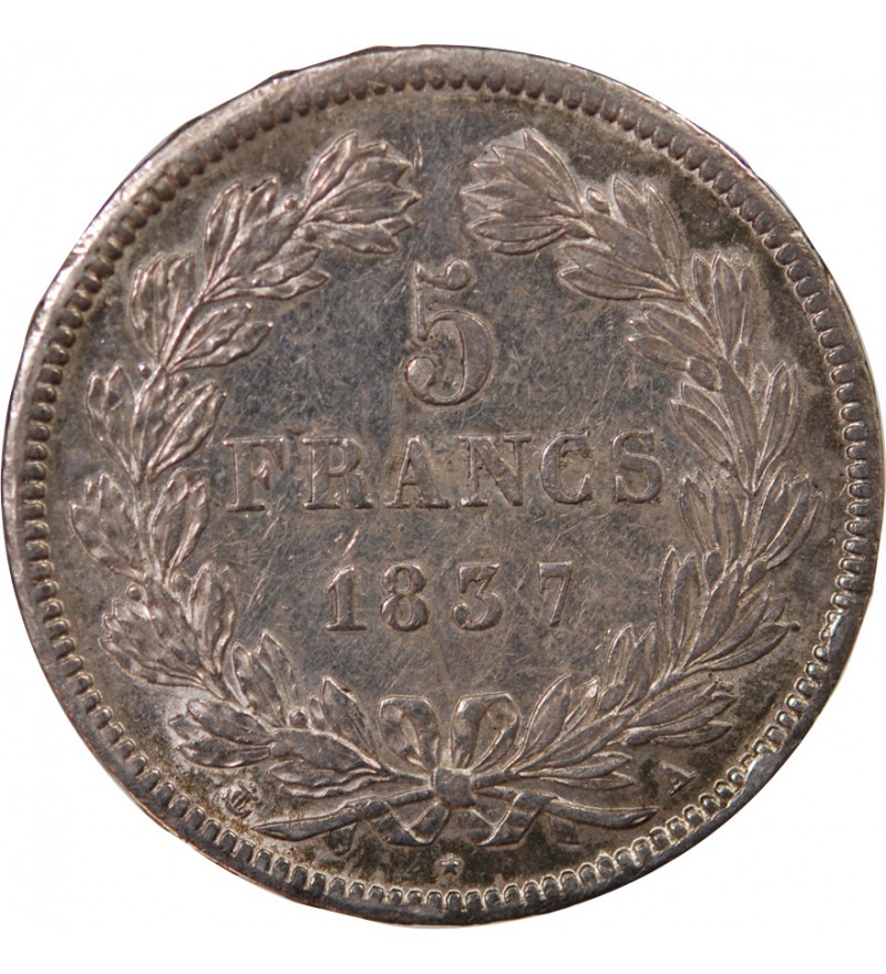 LOUIS PHILIPPE﻿ - 5 FRANCS ARGENT 1837 A PARIS "Type Domard, Tr relief"