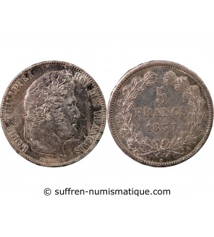 LOUIS PHILIPPE﻿ - 5 FRANCS ARGENT 1837 A PARIS "Type Domard, Tr relief"
