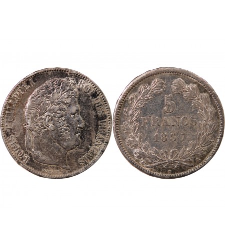 LOUIS PHILIPPE﻿ - 5 FRANCS ARGENT 1837 A PARIS "Type Domard, Tr relief"
