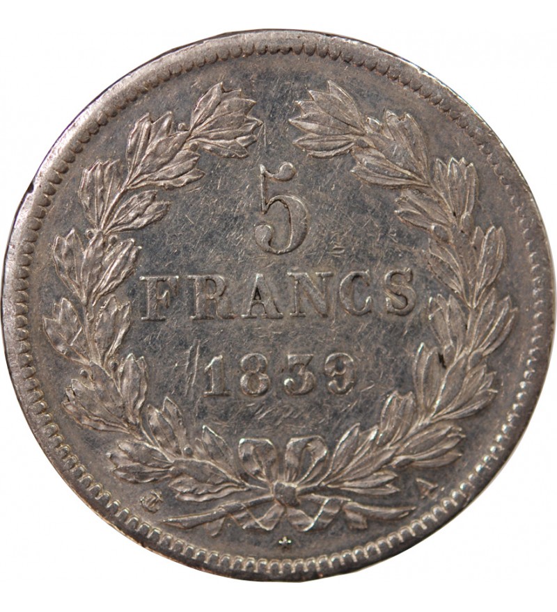 LOUIS PHILIPPE﻿ - 5 FRANCS ARGENT 1839 A PARIS "Type Domard, Tr relief"